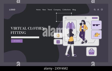 Modetechnologiekonzept. Interaktive Plattform für virtuelle Kleidungsstücke. Online-Shopping, digitale Garderobe und Stilauswahl. Vektorabbildung. Stock Vektor