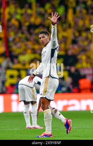 London, England. Juni 2024. Jude Bellingham (5) von Real Madrid im Finale der UEFA Champions League 2024 zwischen Borussia Dortmund und Real Madrid in Wembley in London. (Foto: Gonzales Photo - Tommaso Fimiano). Stockfoto