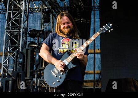 Bob Balch von Fu Manchu trat beim Release Athens Festival in Plateia Nerou/Griechenland im Juni 2019 auf Stockfoto