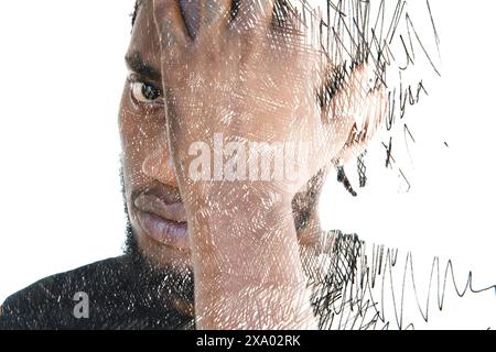 Ein abstraktes grafisches Bildporträt eines jungen Mannes Stockfoto