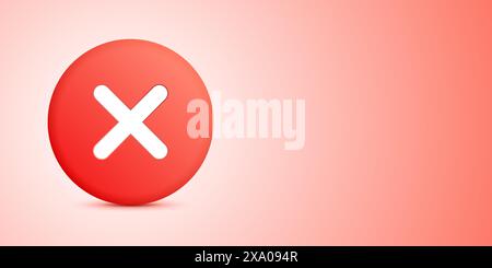 Ablehnungsbenachrichtigung: Rotes Symbol mit einem weißen X-Zeichen, das einen Fehler oder Fehler symbolisiert, auf einem rotem Hintergrund mit Farbverlauf und Kopierraum, Vektorbanner. Stock Vektor