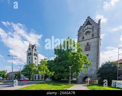 Ravensburg: Kirche Liebfrauenkirche, Stadttor Frauentor in Oberschwaben-Allgäu, Baden-Württemberg Stockfoto