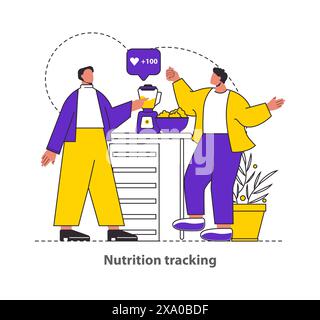 Nutrition Tracking Concept visualisiert den lohnenden Prozess des Ernährungsmanagements und gesunde Essgewohnheiten verbindet Nahrungsaufnahme mit Wellness-Zielen Vektor-Illustration Stock Vektor