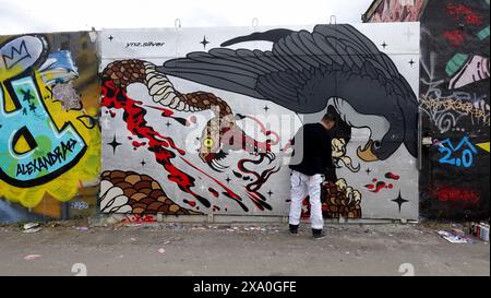 Stockholm, Snosatra, Schweden. Mai 2024. Frühjahrsbiest. Graffiti-Ausstellung am Stadtrand. Eagle. Stockfoto