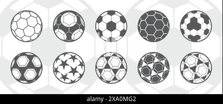 Fußball. Symbol für Gliederung des Ziels. Einfaches schwarz-weißes Logo für Sportspieler für das Jugendmannschaftmeisterschaftsspiel. Sechseckige karierte Kugel. Fußball-Ruh Stock Vektor