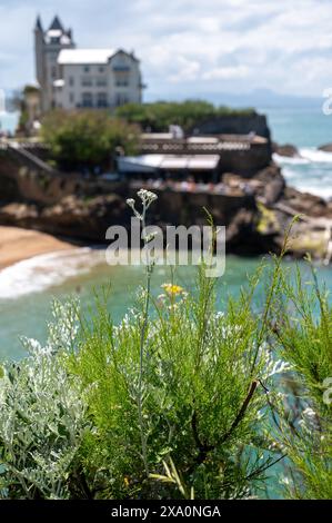 Häuser und Straßen der touristischen Stadt Biarritz am sonnigen Tag, Baskenland, Golf von Biskaya im Atlantik, Frankreich Stockfoto