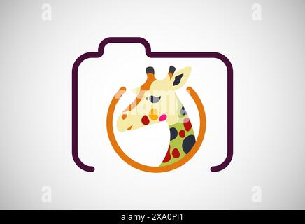 Giraffe Kamera Logo Design Vektor Symbol Symbol Illustration. Foto-Logo Stock Vektor