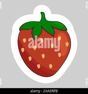 Aufkleber mit reifer Erdbeere, Cartoon-Stil Sommer Frucht Vektor Illustration Stock Vektor