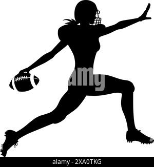 Silhouette einer American-Football-Spielerin in Aktion. Vektorabbildung Stock Vektor