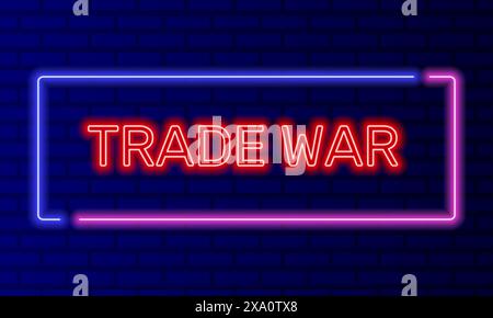 Neonzeichen Handelskrieg in Sprechblase Rahmen auf Backsteinmauer Hintergrund Vektor. Helles Banner auf dem Hintergrund der Wand. Handelskrieg Button usa und china Stock Vektor