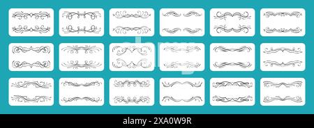 Klassische Trennzeichen für Beschriftungssatz für Textkalligraphen. Dekorative Buchverzierung mit Vintage-Ornamenten. Borte elegante Deko Design Line Kollektion. Luxusteiler isolierter Vektor Stock Vektor