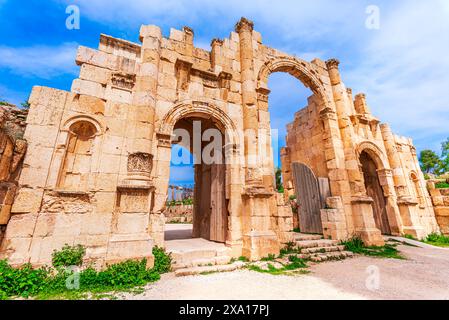 Jerash Archäologische Stadt, Jordanien: Südtor der antiken römischen Stadt Gerasa, das moderne Jerash, eine römische Stadt in decapolis. Naher Osten Stockfoto