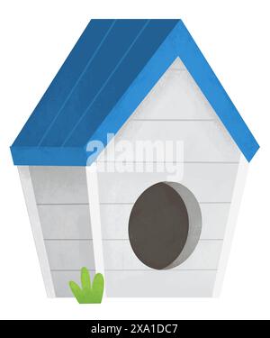 Zeichentrickszene mit lokalisiertem hölzernem traditionellen Hundehaus bunter Zwinger für Hinterhof isolierte Hintergrundillustration für Kinder Stockfoto