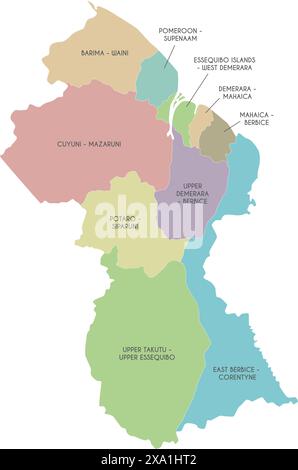 Vektorkarte von Guyana mit Regionen und Verwaltungsbereichen. Bearbeitbare und klar beschriftete Ebenen. Stock Vektor