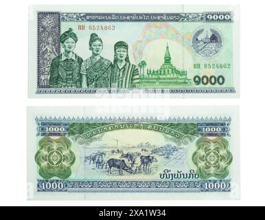 Eine Nahaufnahme einer 1000-Kip-Banknote aus Laos Stockfoto