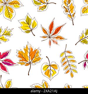 Muster mit Herbstblättern. Hintergrund mit verschiedenen Blättern. Stock Vektor
