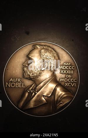 Das Nobelmuseum am Stortorget Stockholm Schweden ist ein vollständiges und sehr interessantes Museum für alle, die mehr über Alfred Nobel erfahren möchten. Stockfoto