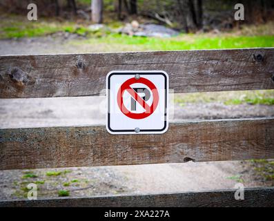 Ein Schild mit Richtungspfeilen in der Mitte eines Weges Stockfoto