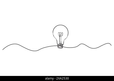Glühlampenskizze. Durchgehende Strichgrafik. Minimalistischer Vektor. Symbol für kreative Ideen. Stock Vektor