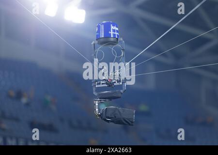 Sydney, Australien. Juni 2024. Eine Spidercam ist vor dem internationalen Freundschaftsspiel zwischen Australien und China PR am 3. Juni 2024 im Accor Stadium in Sydney, Australien zu sehen. Credit: IOIO IMAGES/Alamy Live News Stockfoto