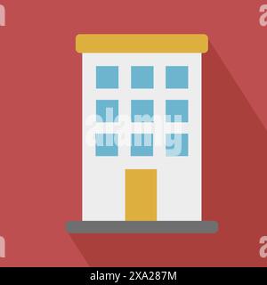 Flaches Design kommerzielles Gebäude Icon Vektor. Einfache Darstellung der Immobilienstruktur. Grafik für Büro- oder Wohngebäude. Stock Vektor