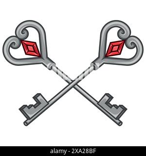 Vektordesign von Schlüsseln für alte Schlösser, Schlosserschlüssel Stock Vektor
