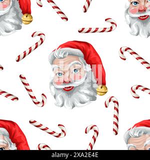 Nahtloses Muster mit dem Gesicht des Weihnachtsmanns. Vektor. Stock Vektor