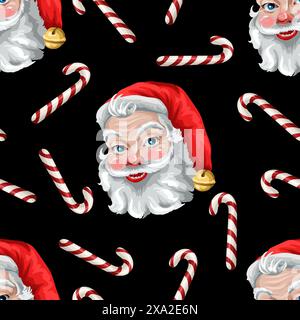 Nahtloses Muster mit dem Gesicht des Weihnachtsmanns. Vektor. Stock Vektor
