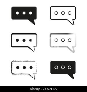 Chat-Bubble-Symbole. Schwarz-weiß. Verschiedene Stile. Vektorkommunikationssymbole. Stock Vektor
