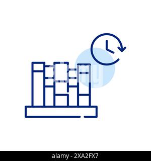 Bücher im Regal und auf der Uhr. Lernaktivität und Leseaktivität. Pixelperfektes, bearbeitbares Konturvektorsymbol Stock Vektor