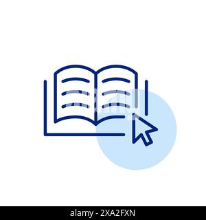Öffnen Sie das Buch, und klicken Sie mit der Maus. Online-Bibliothekszugriff, interaktive Leseschnittstelle. Symbol für Pixelperfekte, bearbeitbare Kontur Stock Vektor