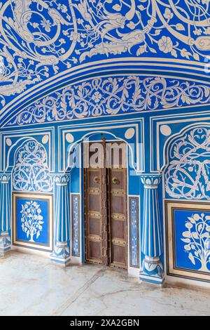 Chhavi Niwas, der Blaue Raum im Stadtpalast, Stadtpalast, Jaipur, Rajasthan, Indien, Südasien Stockfoto