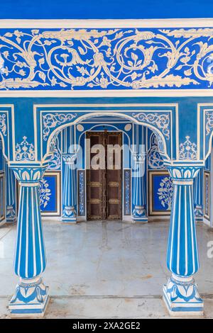 Chhavi Niwas, der Blaue Raum im Stadtpalast, Stadtpalast, Jaipur, Rajasthan, Indien, Südasien Stockfoto