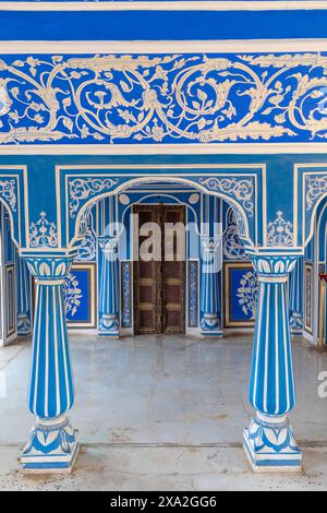 Chhavi Niwas, der Blaue Raum im Stadtpalast, Stadtpalast, Jaipur, Rajasthan, Indien, Südasien Stockfoto