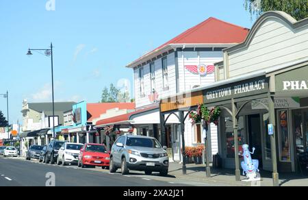 Main Street in Greytown, Neuseeland. Stockfoto