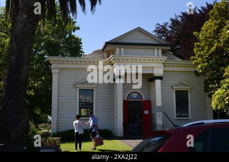 Das alte Bibliotheksgebäude in Gretytown, New Zeland. Stockfoto