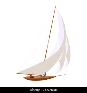 Segelyacht mit Matrose. Reisen Sie im Meer, im Meer unter Segeln Stock Vektor