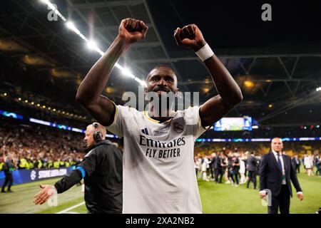 London, Großbritannien. Juni 2024. Antonio Rudiger (Real Madrid) im Finale der Champions League 2024 (2:0) zwischen Borussia Dortmund und Real Madrid. Ergebnis: Borussia Dortmund 0 - 2 Real Madrid Credit: SOPA Images Limited/Alamy Live News Stockfoto