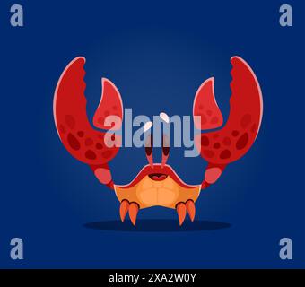 Unterwassertiere Schriftart, Buchstabe W als Krabben-Zeichentrickfilm lustiger Charakter, Vektor-Unterwasser-Alphabet. Sea Animals Schriftart oder Ocean ABC Schriftart mit lustiger fröhlicher Zeichentrickkrabbe im Buchstaben W des Korallenrifftyps Stock Vektor