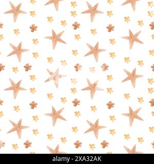 Nahtloses Muster mit handgezeichneten Sternen. Tintendarstellung. Modern gemalte Ornamente für Geschenkpapier. Handgezeichnete Sternenelemente. Stockfoto