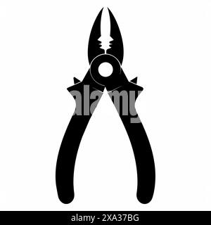Schwarze Silhouette der Zange isoliert auf weißem Hintergrund, Werkzeugabbildung, Zangenkonzept, minimalistischer Stil. Drucken, Symbol, Logo, Element für Design und Stock Vektor