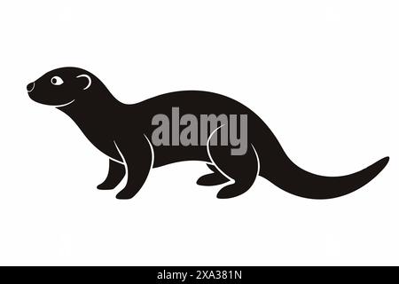 Schwarze Silhouette eines Seeotters isoliert auf weißem Hintergrund. Konzept der Illustration von wilden Tieren, minimalistischer Stil. Drucken, Symbol, Logo, Vorlage, pi Stock Vektor