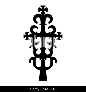 Ornamentales christliches Kreuz, komplexe Form eines Symbols, Umrisse Stock Vektor