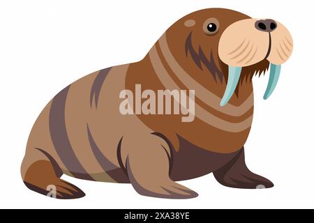 Cartoon-Illustration eines Walroses isoliert auf weißem Hintergrund. Konzept der Meereslebewesen, Illustration von wilden Tieren und arktische Tierwelt. Drucken, Symbol, l Stock Vektor
