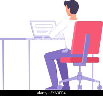 Moderner männlicher Student, der Remote Online Fernunterricht studiert, sitzt am Schreibtisch Laptop-Vektor-isometrische Illustration. Smart man Freelancer Working REM Stock Vektor