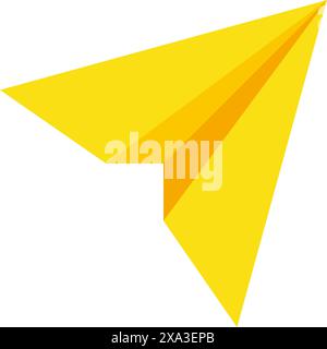 Gelbes Papierflugzeug fliegt mit Flügeln Vektor flache Illustration. Origami-Symbol für neue Nachrichten, Postbrief in der Luft, Richtung Expresszustellung Stock Vektor