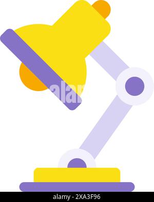 Gelbe Aufgabe Tischleuchte Lampe Seitenansicht Vektor flache Illustration. Elektrische Beleuchtung Beleuchtungsgerät leuchtet Schreibtisch isoliert auf weiß. Scheinwerfer li Stock Vektor
