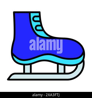 Symbol für Schlittschuhlaufen. Blauer Stiefel, Metallklinge, Wintersport, Eislaufbahn, Eiskunstlauf, Hockey, gefrorene Oberfläche, Gleitflug. Stock Vektor