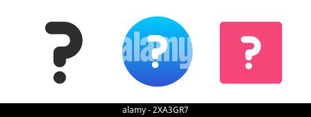 Fragezeichen FAQ-Informationen Antwort Anleitung Hilfe-Unterstützung Symbol Setzen Sie Vektorgrafik flach. Achtung Hinweis Hinweis Info Charakter Cyberspace Co Stock Vektor