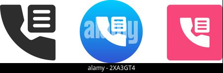 Telefonbuch Telefonbuch Telefonverzeichnis Mobilteil mit Kontaktliste Symbol Set Vektor flache Illustration. Handy-Adressnummer Name Fernkommunikationsorgan Stock Vektor